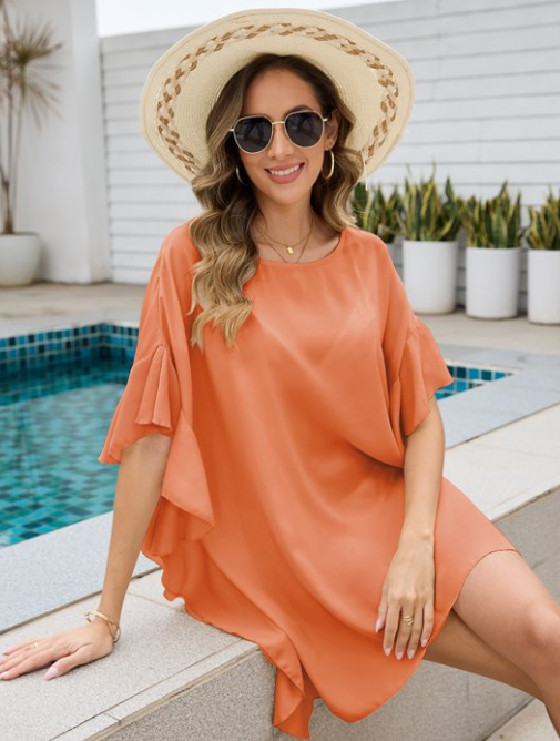 Justay Story Womens Swimsuit Cover Up Bathing Beach Vacation Swim Coverup for Women Batwing Sleeves