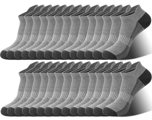 Justay Story  14 Pair Mens Ankle Running Socks Low Cut Breathable Cushioned Athletic Grey Socks Size 6-12
