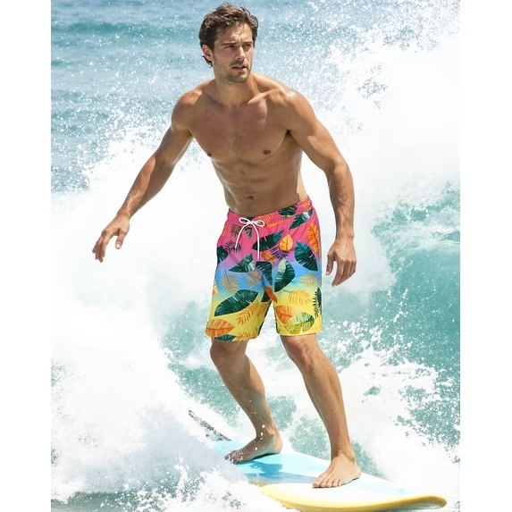 Justay Story Mens Swim Trunks 9" with 2 in 1 Compression Breathable Liner Zipper Pockets Quick Dry Swim Bathing Suit Summer Beach Hawaiian Shorts, Size S-2XL