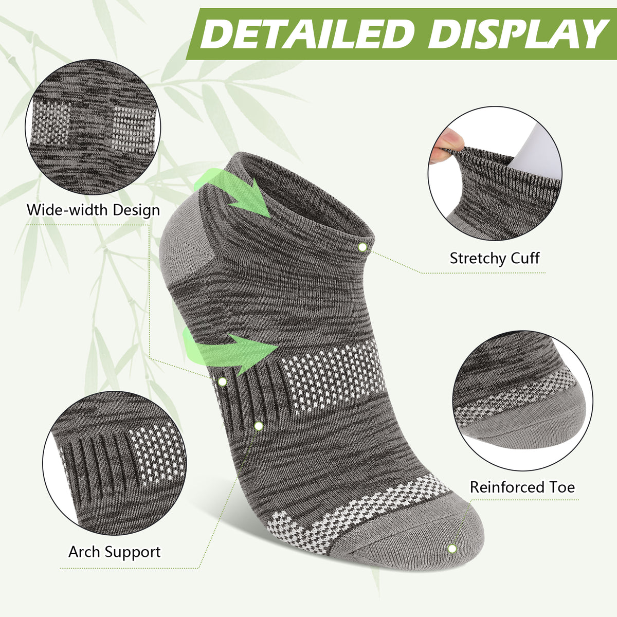 Justay Story 6 Pairs Bamboo Rayon Breathable Sports Low Cut Ankle Socks for Men