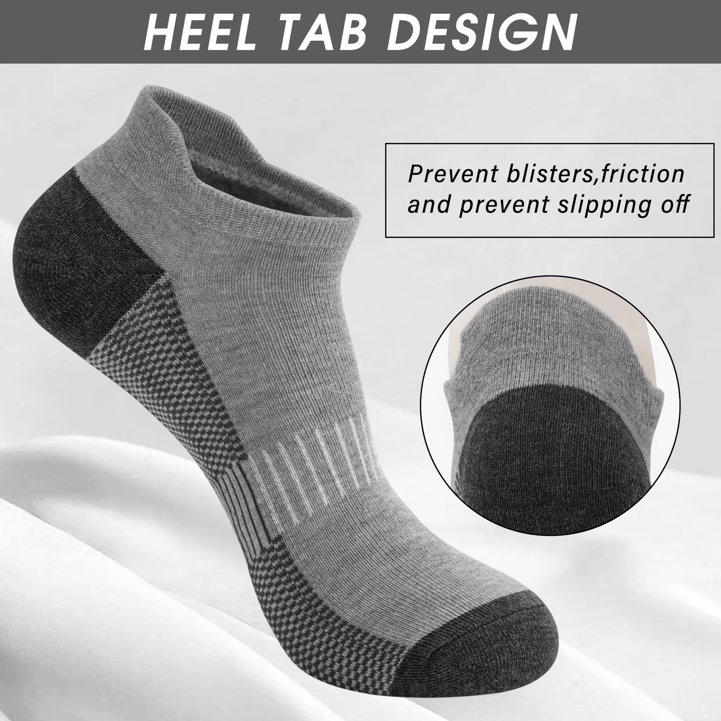 Justay Story  14 Pair Mens Ankle Running Socks Low Cut Breathable Cushioned Athletic Grey Socks Size 6-12