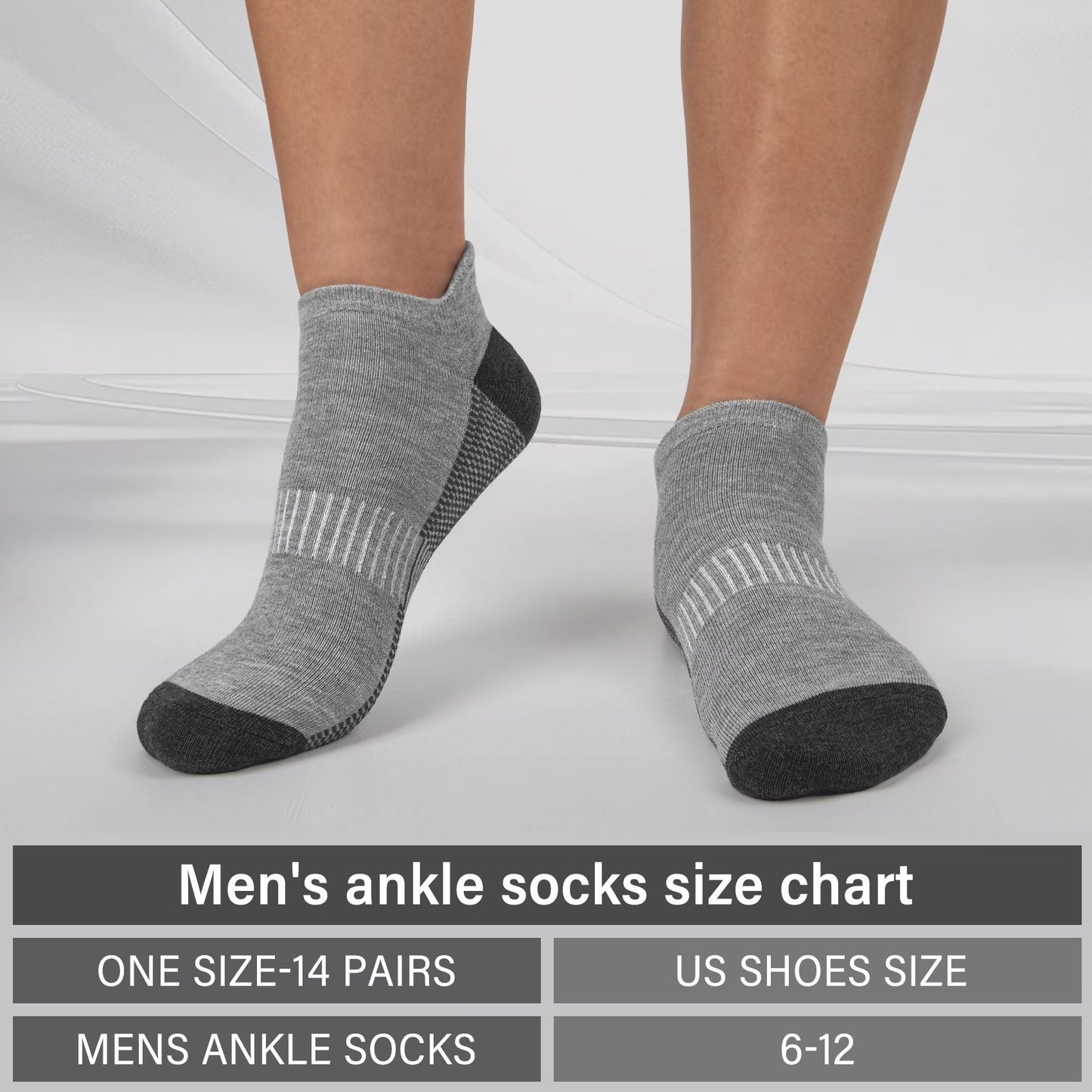 Justay Story  14 Pair Mens Ankle Running Socks Low Cut Breathable Cushioned Athletic Grey Socks Size 6-12