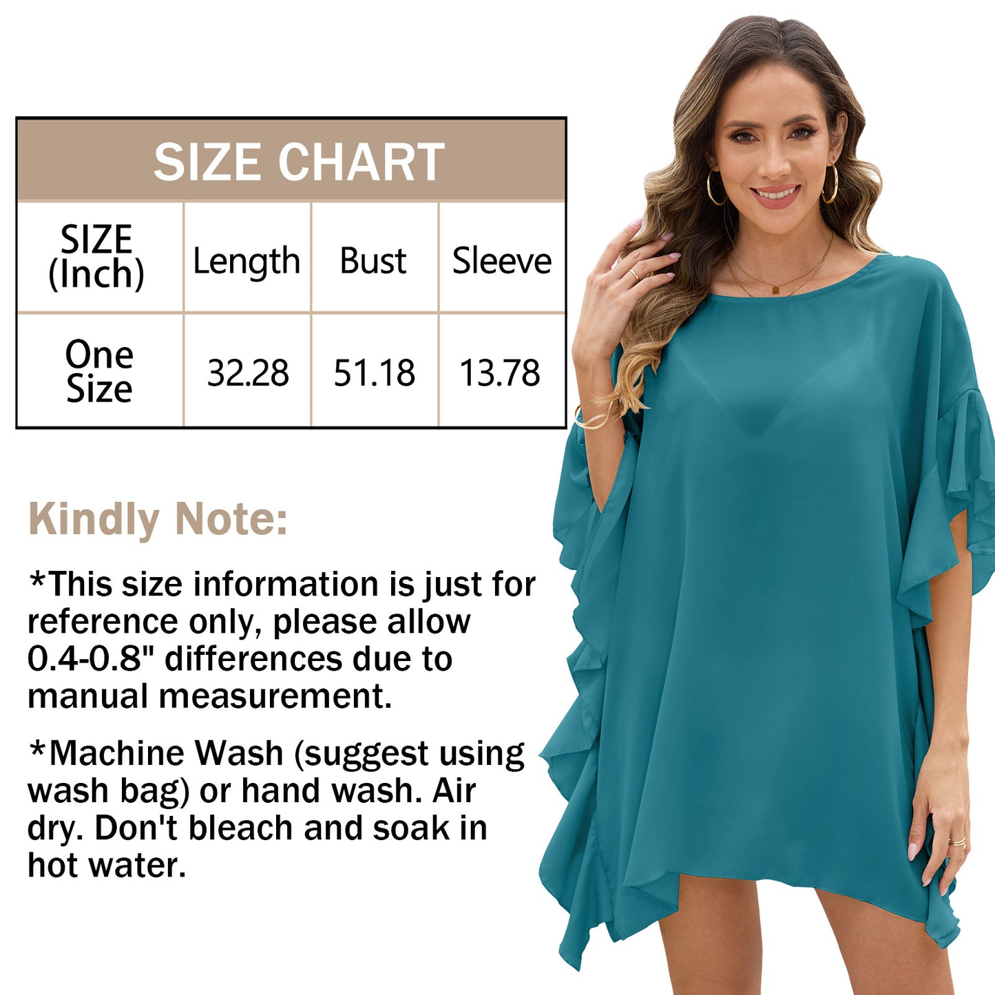 Justay Story Womens Swimsuit Cover Up Bathing Beach Vacation Swim Coverup for Women Batwing Sleeves