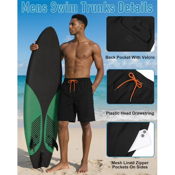 Justay Story Mens Swim Trunks 9" with 2 in 1 Compression Breathable Liner Zipper Pockets Quick Dry Swim Bathing Suit Summer Beach Shorts, Size S-2XL