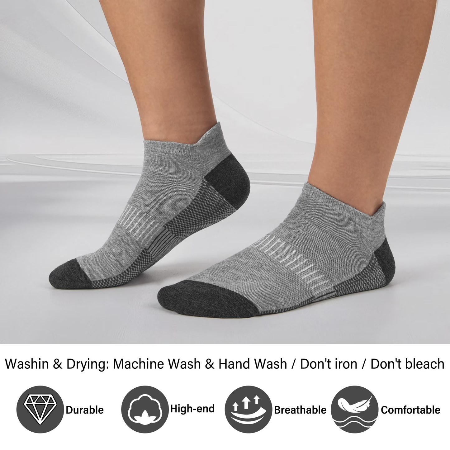 Justay Story  14 Pair Mens Ankle Running Socks Low Cut Breathable Cushioned Athletic Grey Socks Size 6-12